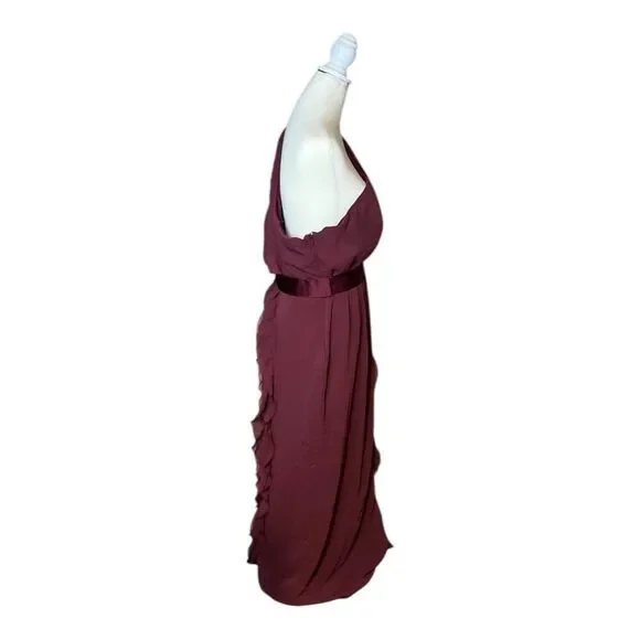 White By Vera Wang Ruffle Floral Wedding Guest Flowy Dress Burgundy US 18 - Picture 5 of 7